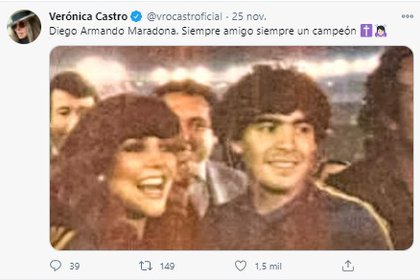 Verónica Castro y Maradona se conocieron en México en 1982 (Foto: Twitter de Verónica Castro)